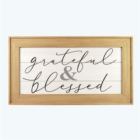 YOUNGS Wood Framed Wall Sign, Grateful & Blessed 20776